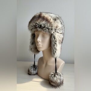 ❄️ REAL ITALIAN TOSCANA SHEEPSKIN TRAPPER HAT w/ POM POMS